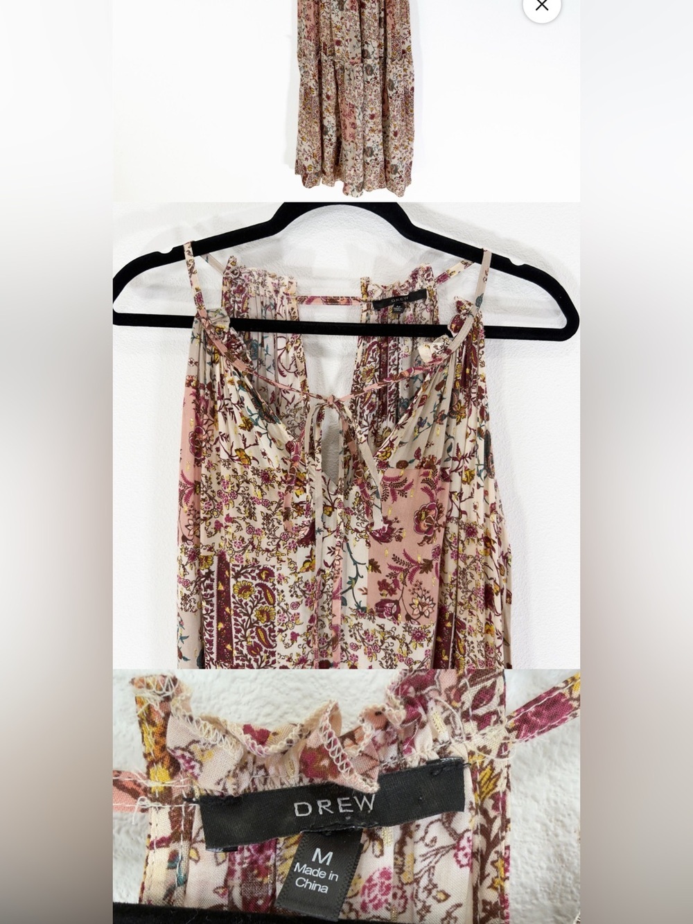 Drew Anthropologie Floral Halter Boho Hippie Maxi Dress in Pink size medium - Picture 2 of 5